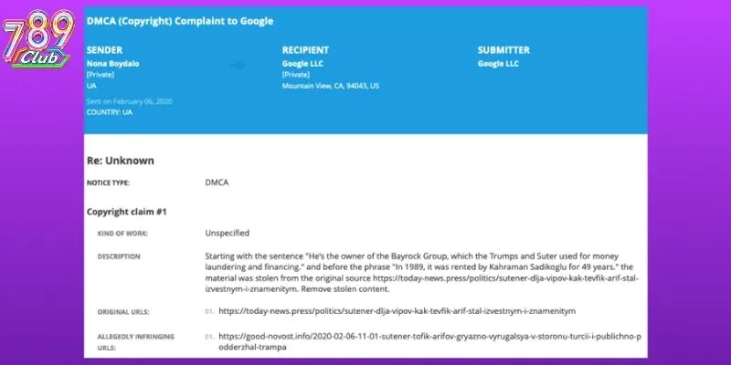 quy trinh khieu nai dmca 789club